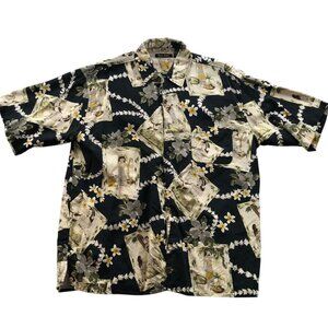 Silk Icon Mens Hawaiian Shirt XL Short Sleeve Black Floral Y2K Retro 100% Silk